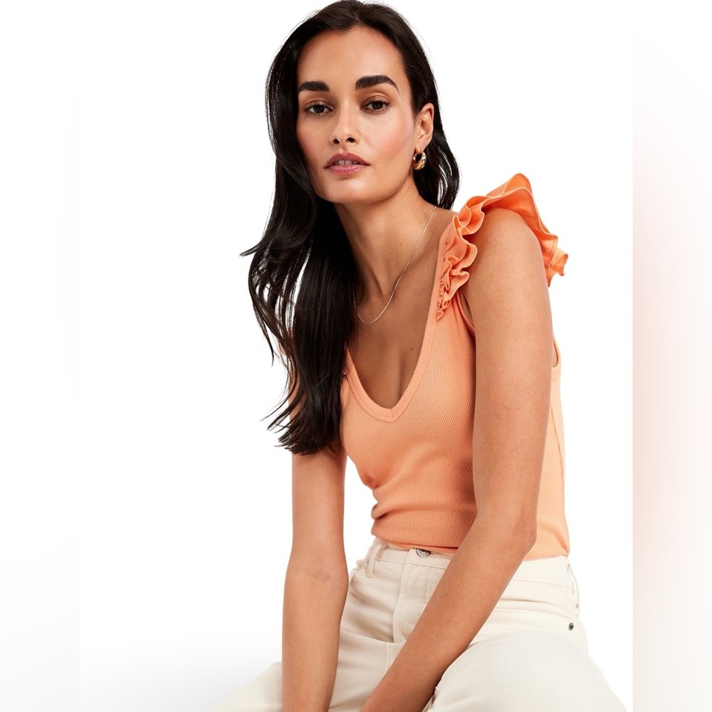 NWTS💓GAP OLD NAVY LG💓PEACH BLOSSOM PREMIUM RIBBED V NECK FLUTTERED SLEEVE TOP - Picture 6 of 11